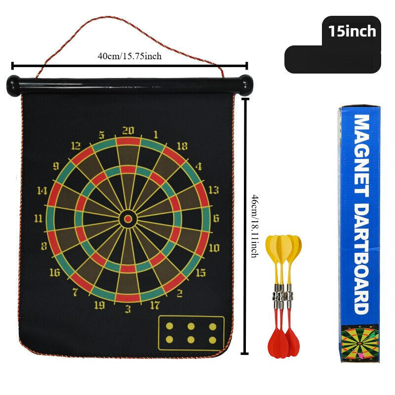 Magnetic Rollup Dart Board 4 Darts Large Double Side Dartboard Game