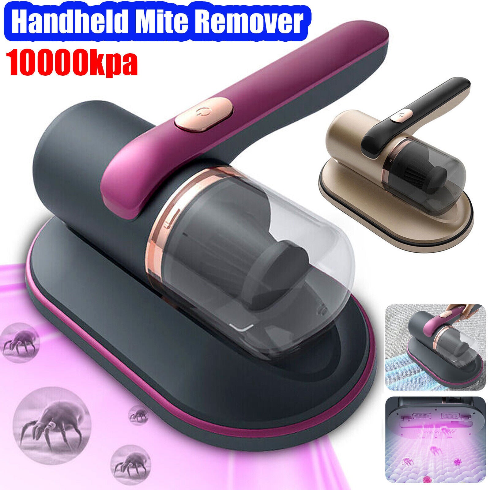 Cordless Dust Mite Remover Vacuum UV Cleaner 10000Kpa Home Bed Sofa Mattress Kit