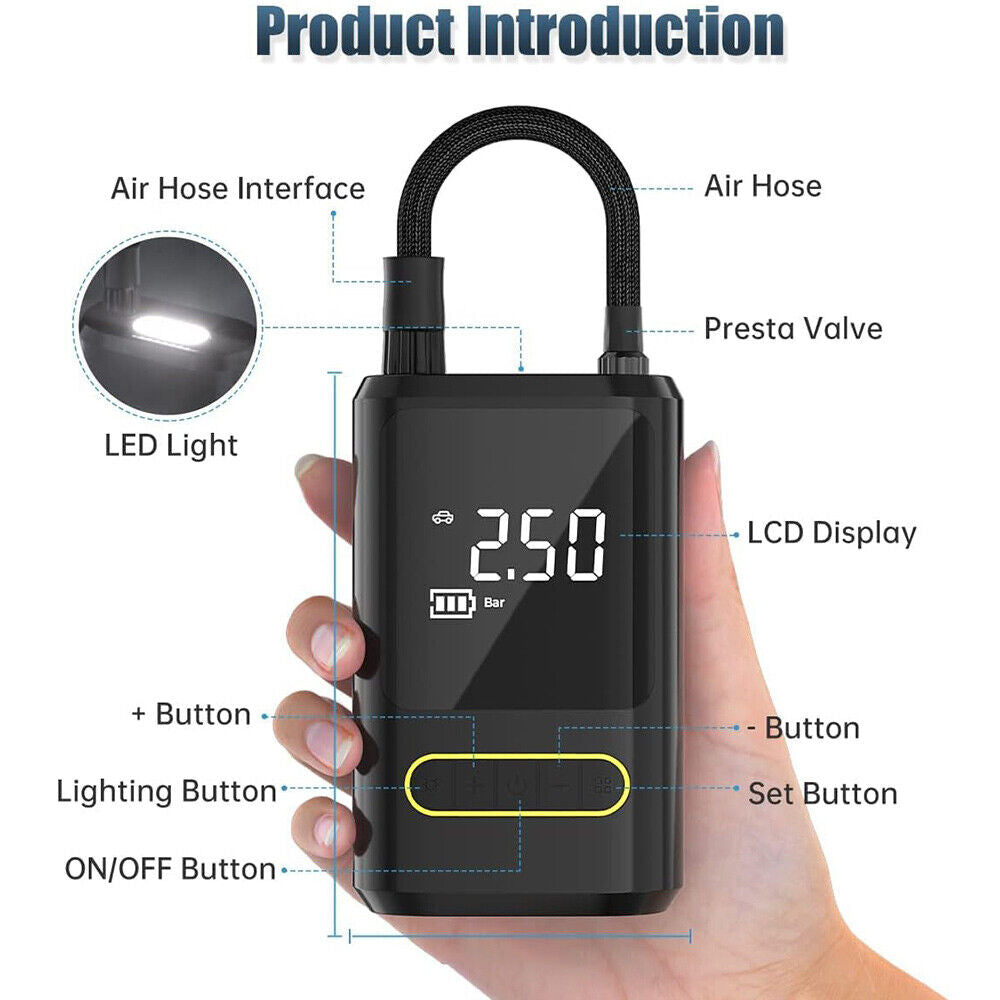 Cordless Car Air Pump Compressor Digital Tyre Inflator Electric Portable Pump