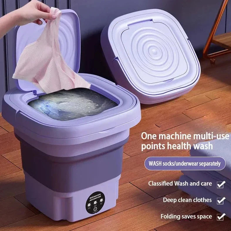 Portable Foldable Mini 8L Washing Machine Small Travel Washer With 3 Modes Timing Cleaning With Soft Spin And Draining For Household Clothes, Socks, Underwear, Baby Clothes, Towels and Small Items