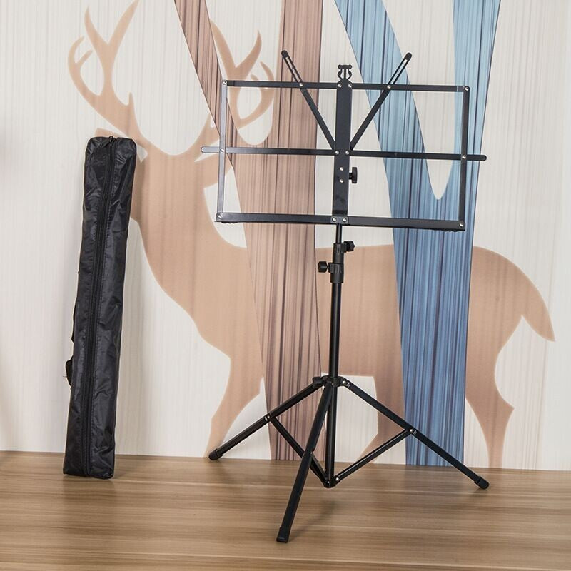 New PRO Folding Adjustable Music Sheet Stand Holder Black Portable + Carry Bag