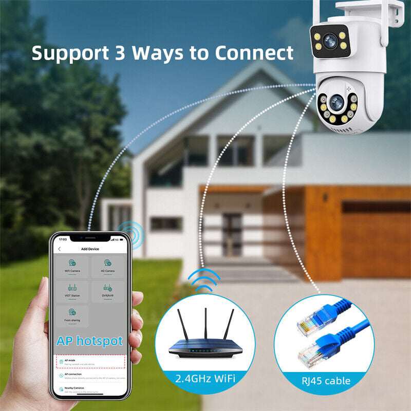 Dual Lens Wifi IP Camera Wireless Outdoor CCTV PTZ Home Security IR Cam