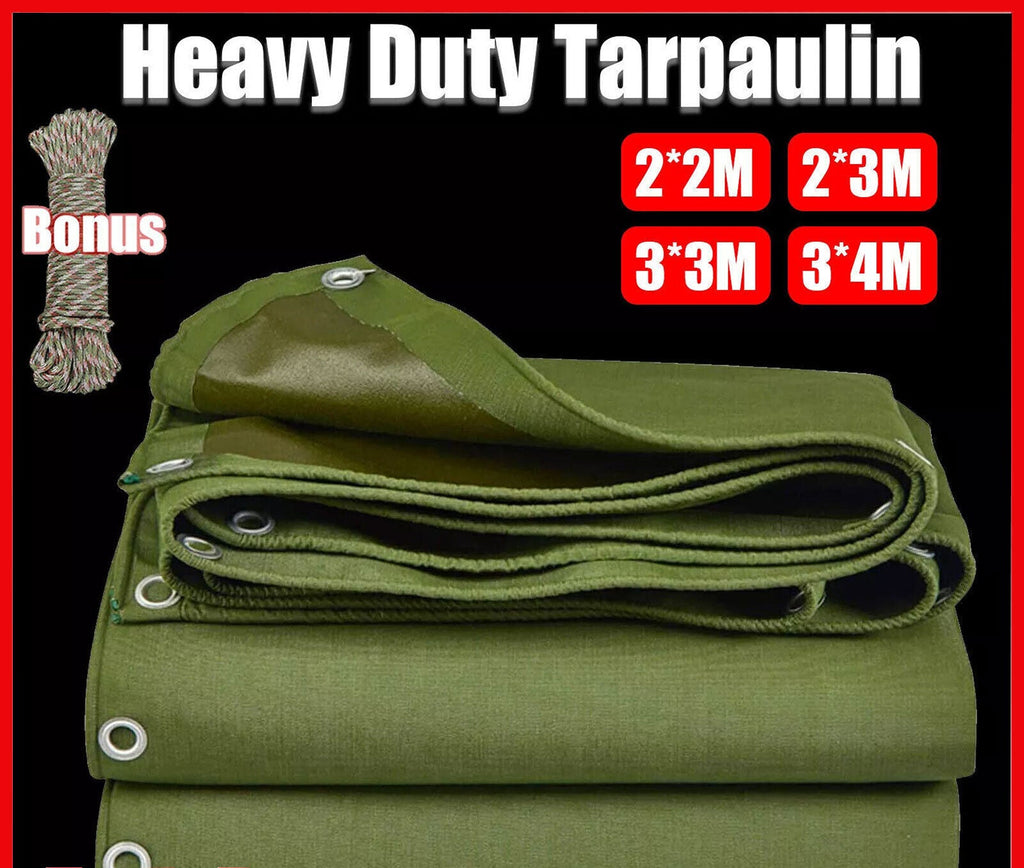 3 Sizes Heavy Duty Canvas Tarp Waterproof Tarpaulin Sun Blocked Dustproof Army