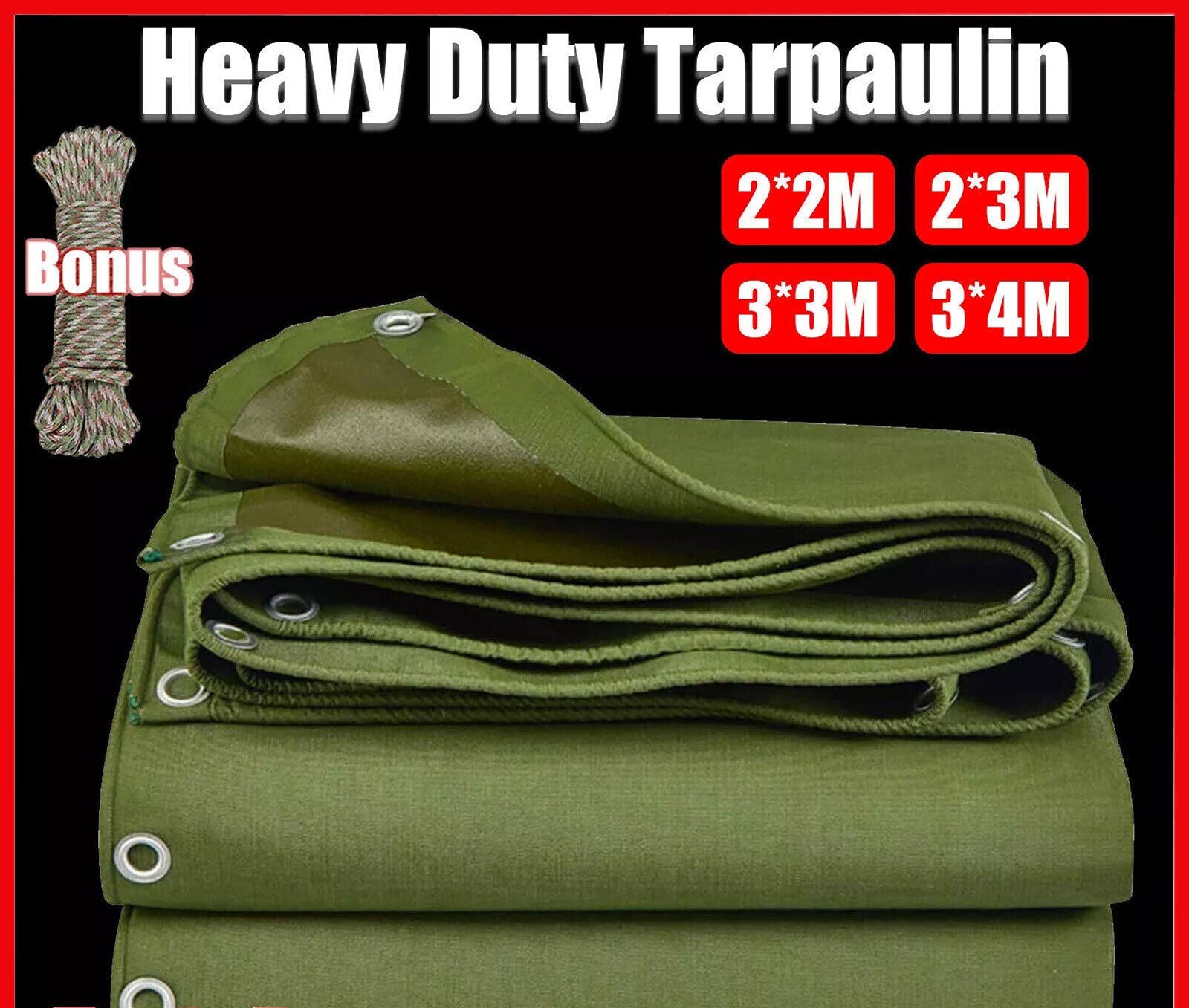 3 Sizes Heavy Duty Canvas Tarp Waterproof Tarpaulin Sun Blocked Dustproof Army