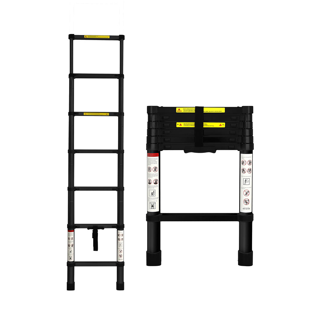 Traderight Multipurpose Aluminium Ladder Telescopic 2M Black 2 Meter-1973193882153914368