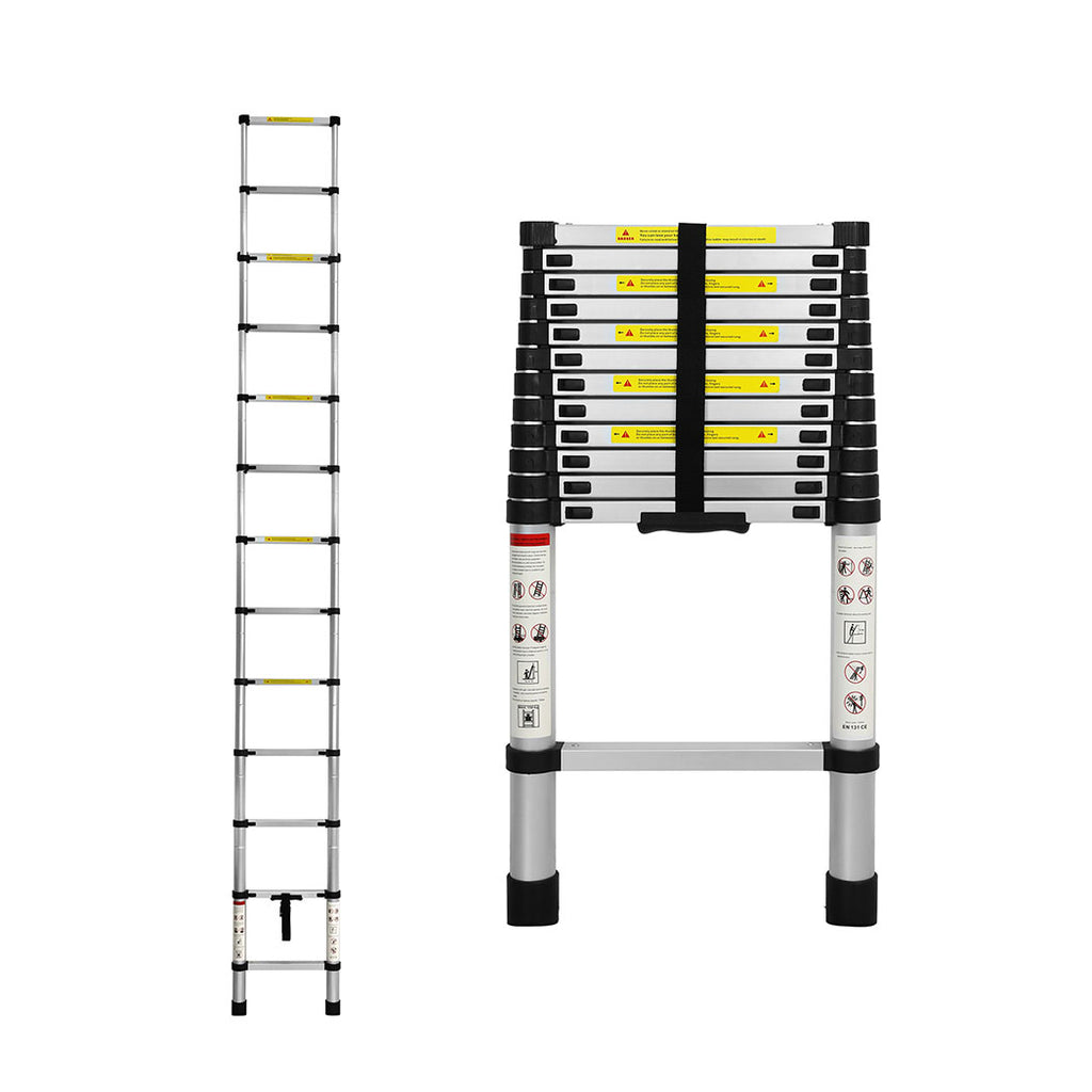 Traderight Multipurpose Ladder Telescopic 3.8M Silver 3.8 Meter-1973193882715951104