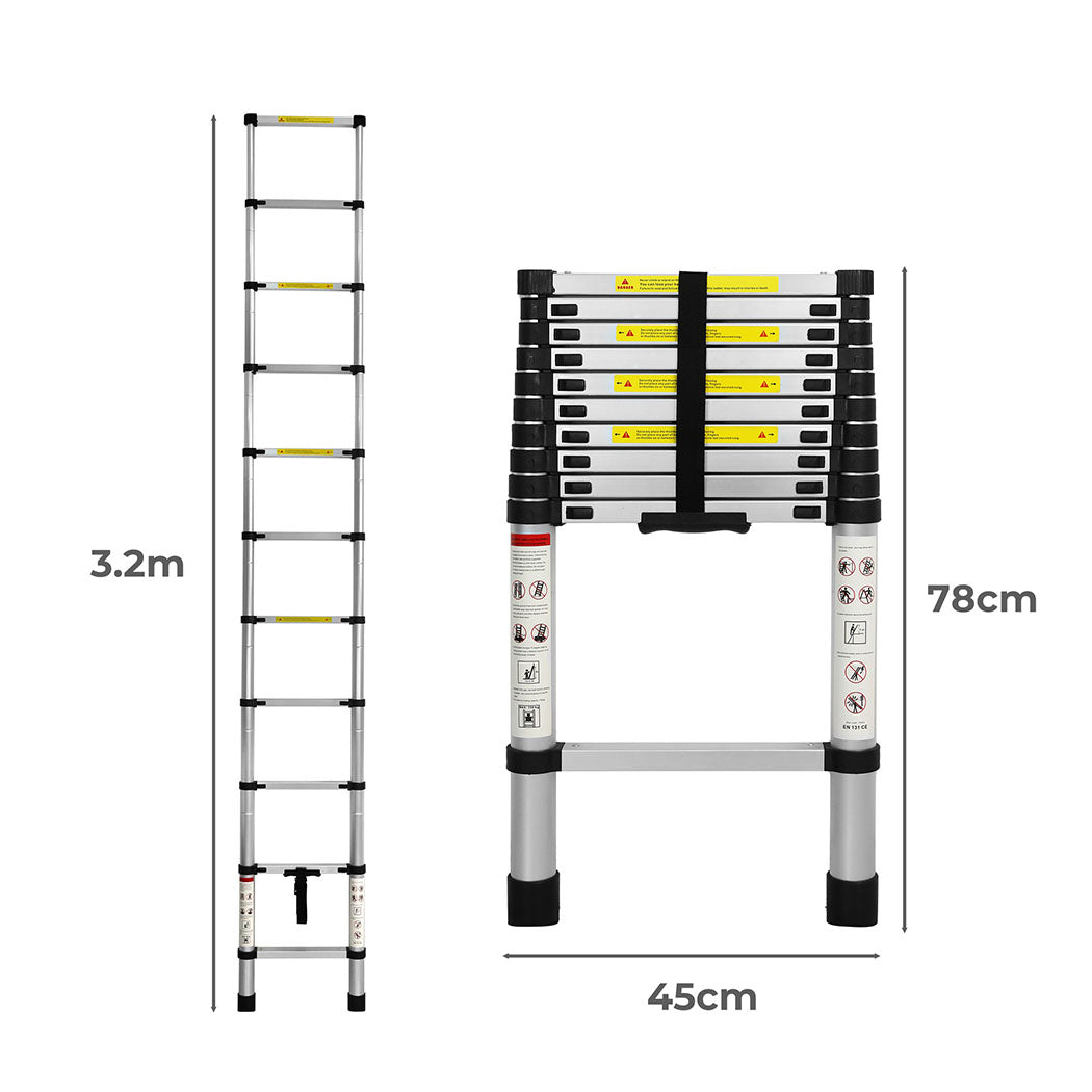 Traderight Multipurpose Ladder Telescopic 3.2M Silver 3.2 Meter-1973193882338463746