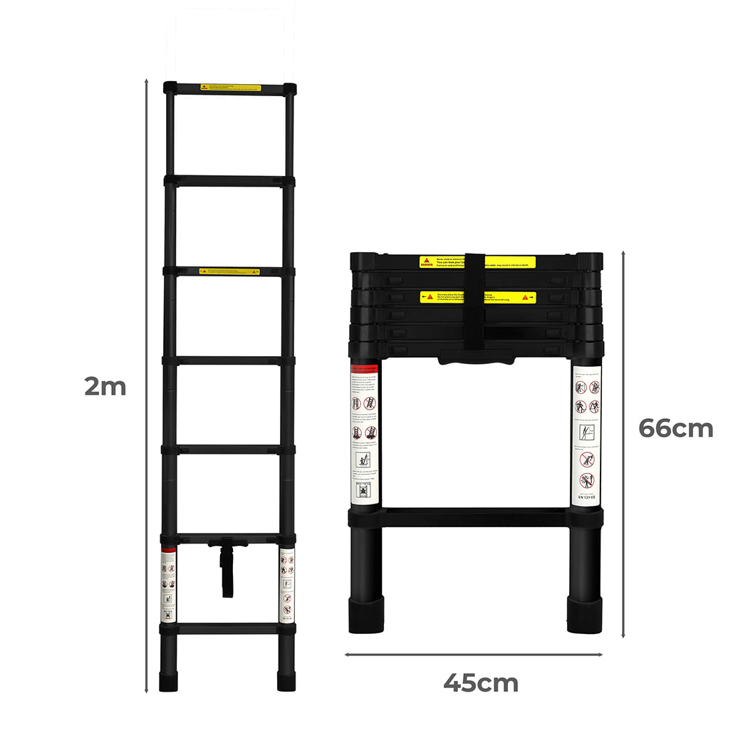 Traderight Multipurpose Aluminium Ladder Telescopic 2M Black 2 Meter-1973193882153914370