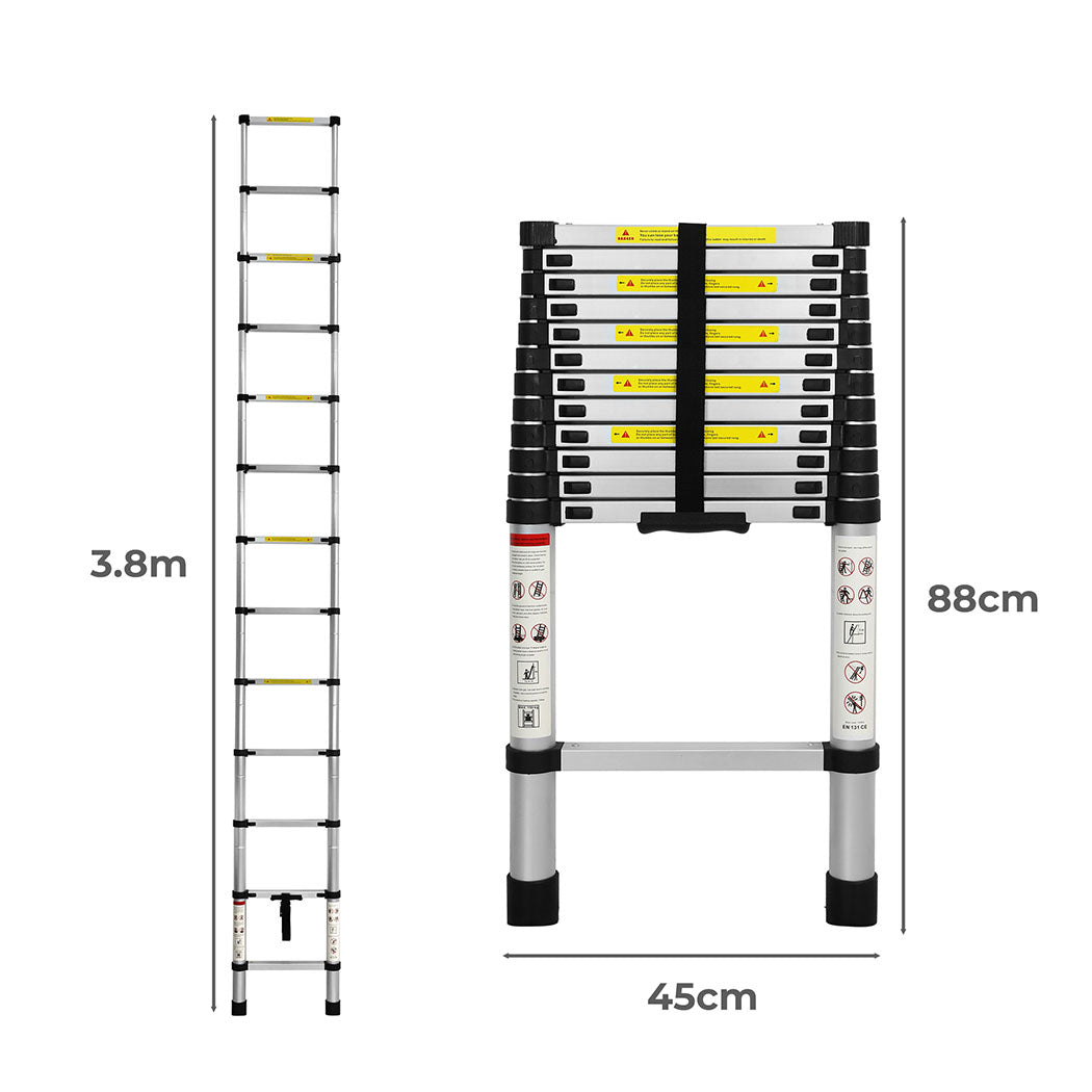 Traderight Multipurpose Ladder Telescopic 3.8M Silver 3.8 Meter-1973193882715951106