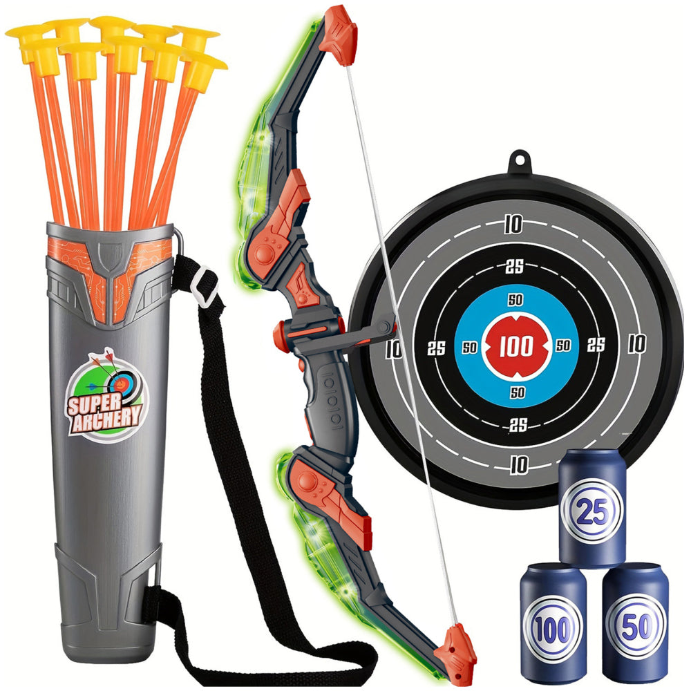 62Cm Bow and Arrow Toy Set for Kids LED Target Quiver Light up Archery Arrows