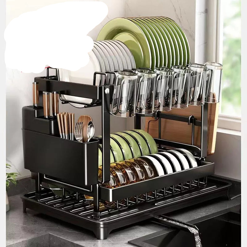 2 Tier Dish Drying Rack Plate Drainer Cutlery Holder Kitchen Organizer Storage