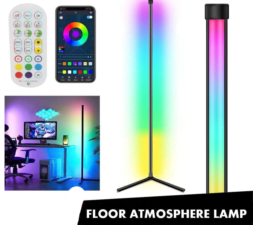 LED Corner Floor Lamp RGB Colour Modern Living Room Light Dimmable Smart Remote