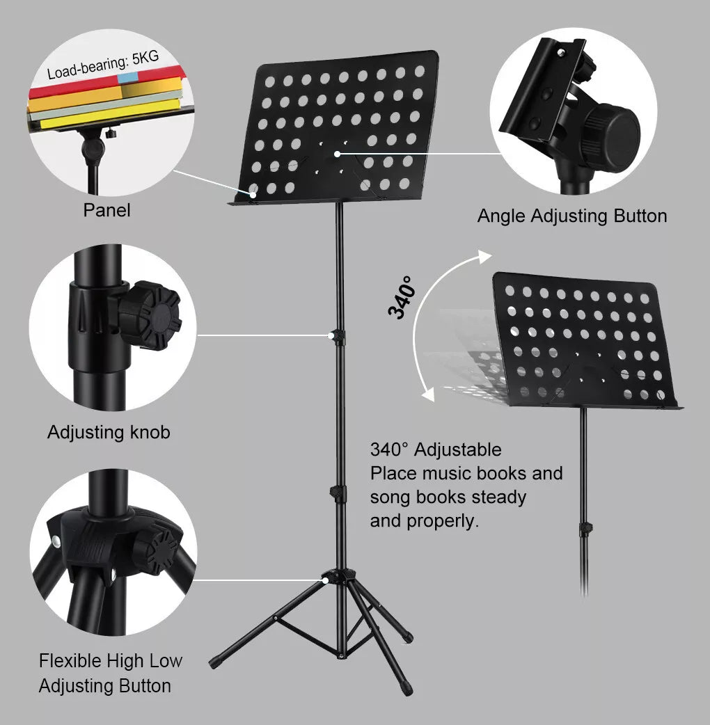 Heavy Duty Large Professional Stage Music Sheet Stand Adjustable Folding Black
