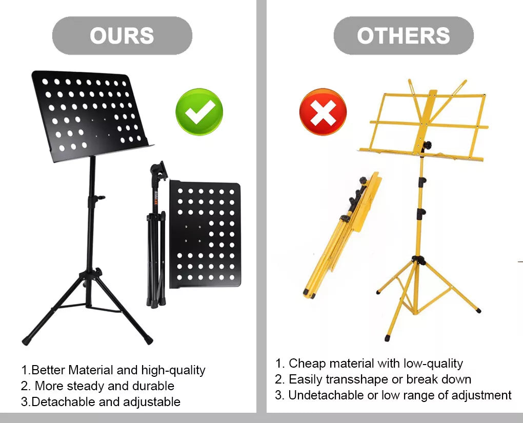 Heavy Duty Large Professional Stage Music Sheet Stand Adjustable Folding Black