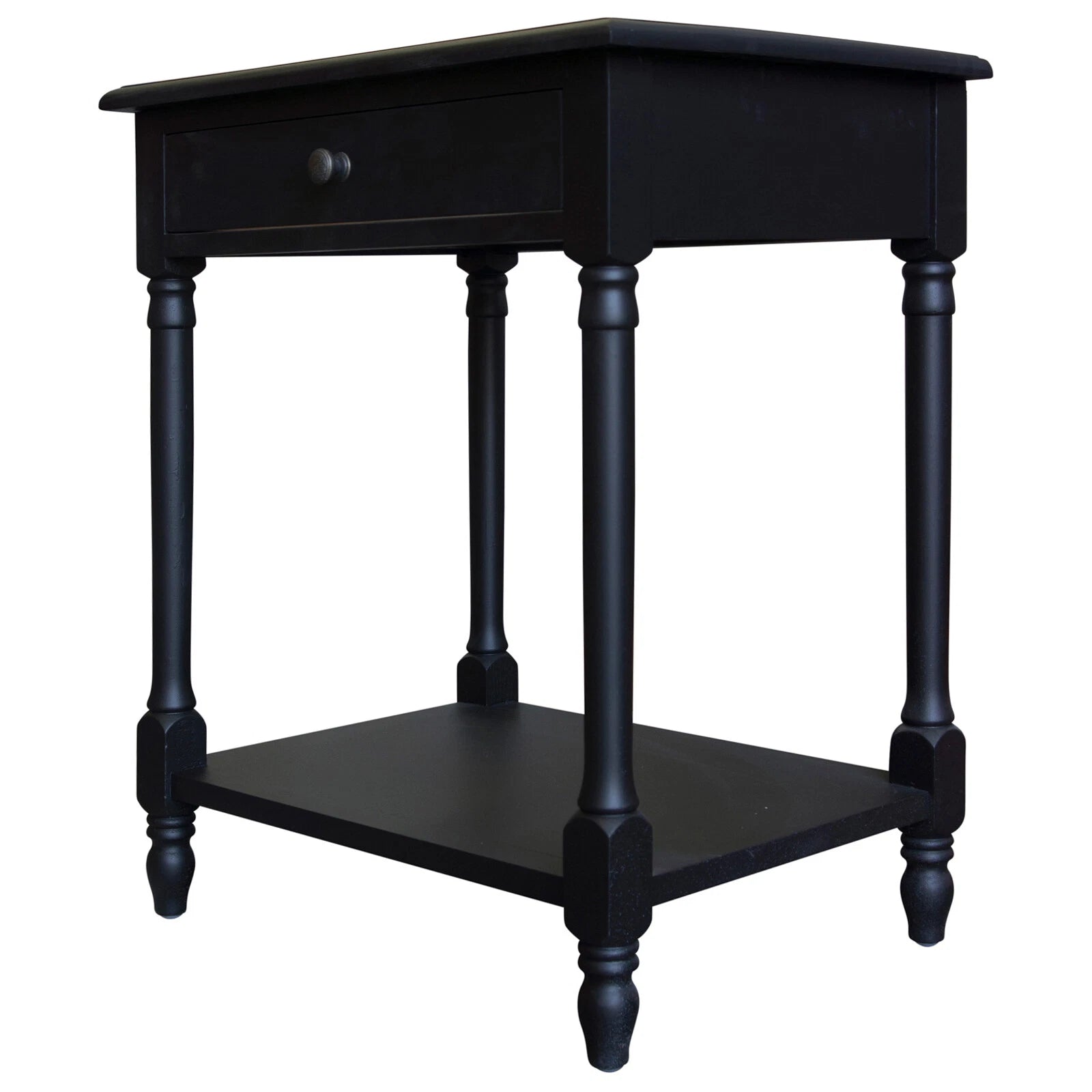 French Provincial Country Bedside Lamp Table Nightstand in Black