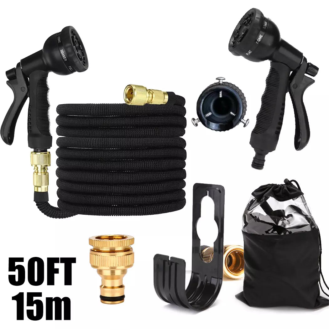 Flexible Expandable Garden Water Hose Pipe Car Wash W/ Spray Nozzle Gun 25-100FT