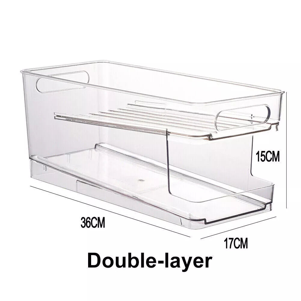 2-Layer Rolling Can Dispenser Plastic Fridge Beer Tin Holder Organiser Soda Rack