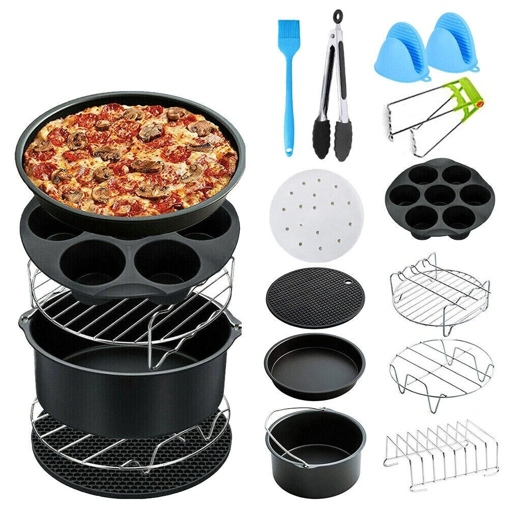 122Pcs 8 Inch Air Fryer Frying Cage Dish Baking Pan Rack Pizza Tray Accessories