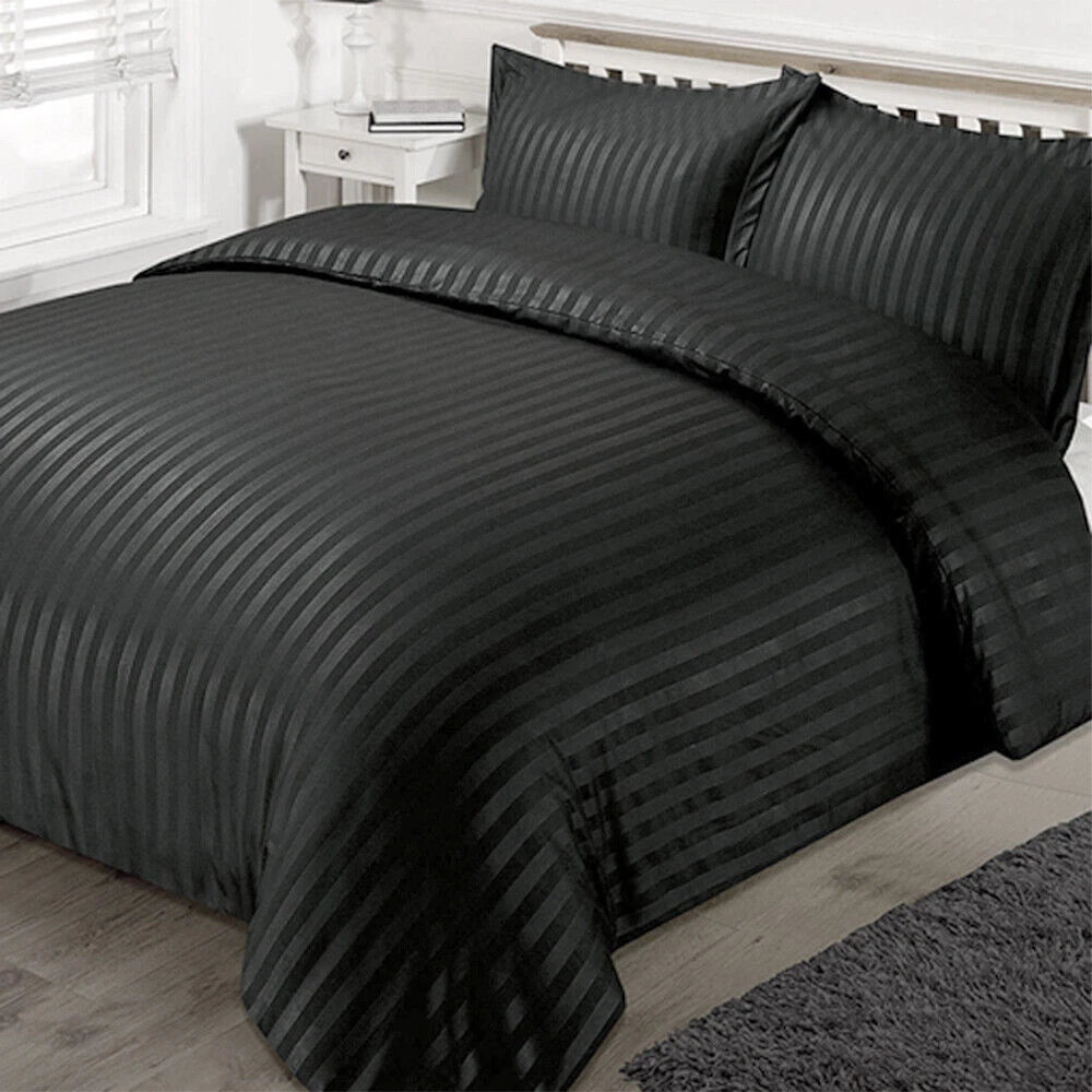 Luxury Ultra Soft Striped Silk Satin Duvet Doona Quilt Cover Set Super King Bed