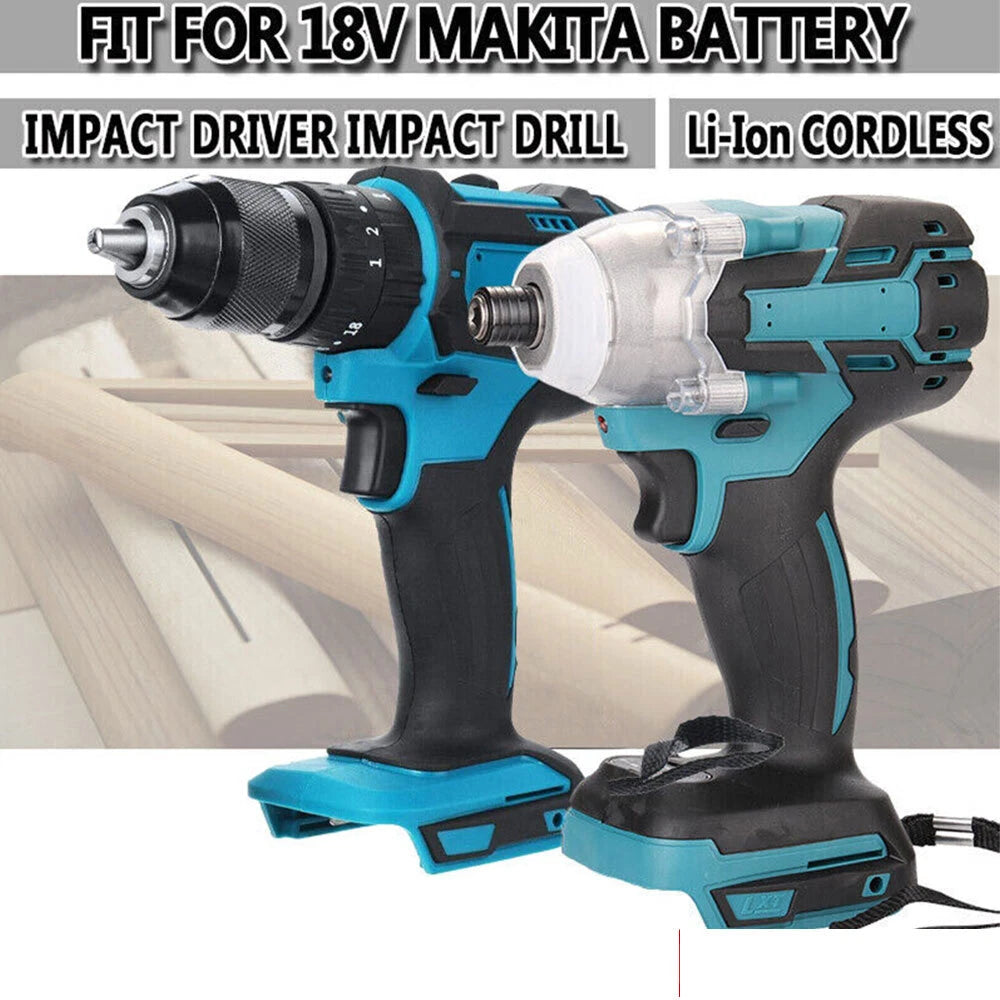 Cordless 1/2'' Wrench Hammer Drill - 1/4'' Impact Driver Suit Makita 18V Battery