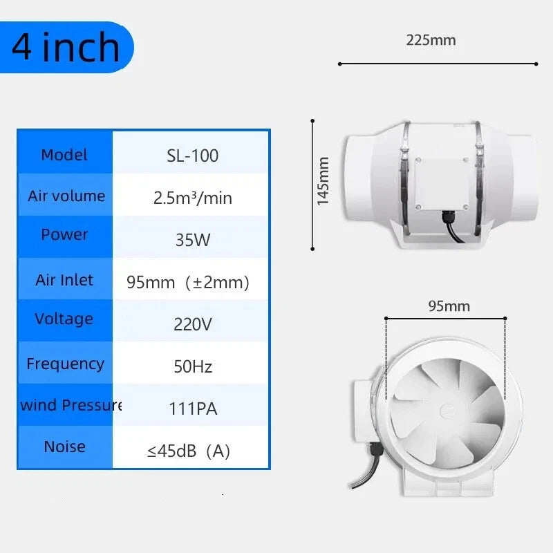 4" 6" 8“ Silent Inline Fan Extractor Duct Hydroponic Exhaust Industrial Vent Kit