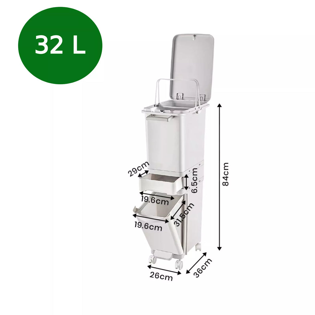 32L 45L Kitchen Sorting Bin Trash Rubbish Bins Garbage Recycling Wheels Dustbin