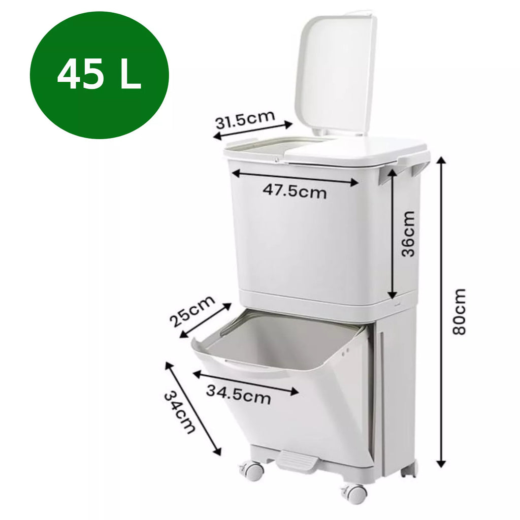 32L 45L Kitchen Sorting Bin Trash Rubbish Bins Garbage Recycling Wheels Dustbin
