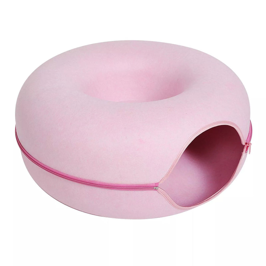 Cat Tunnel Bed Felt Pet Puppy Nest Cave House round Donut Interactive Play Toy