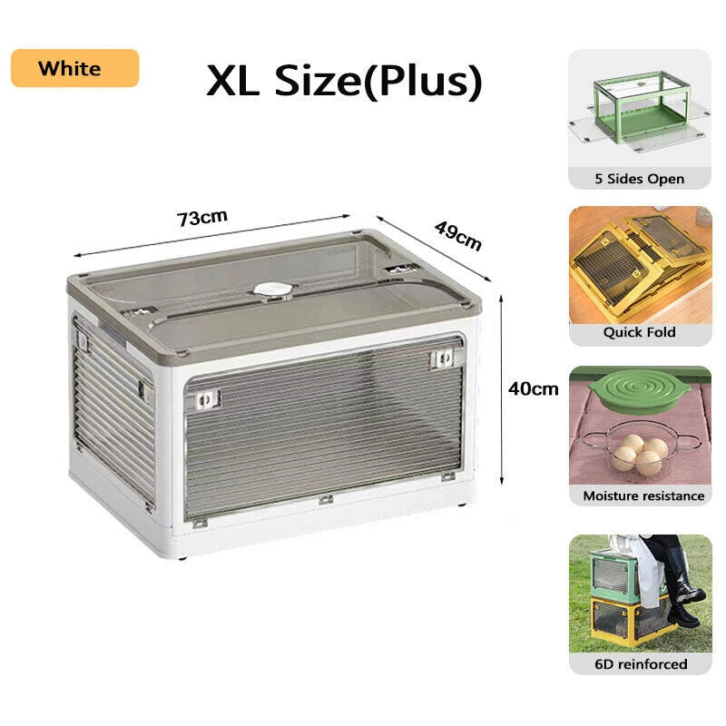 27-124L Foldable Storage Container 5 Sides Open Stackable Top Lid Transparent AU