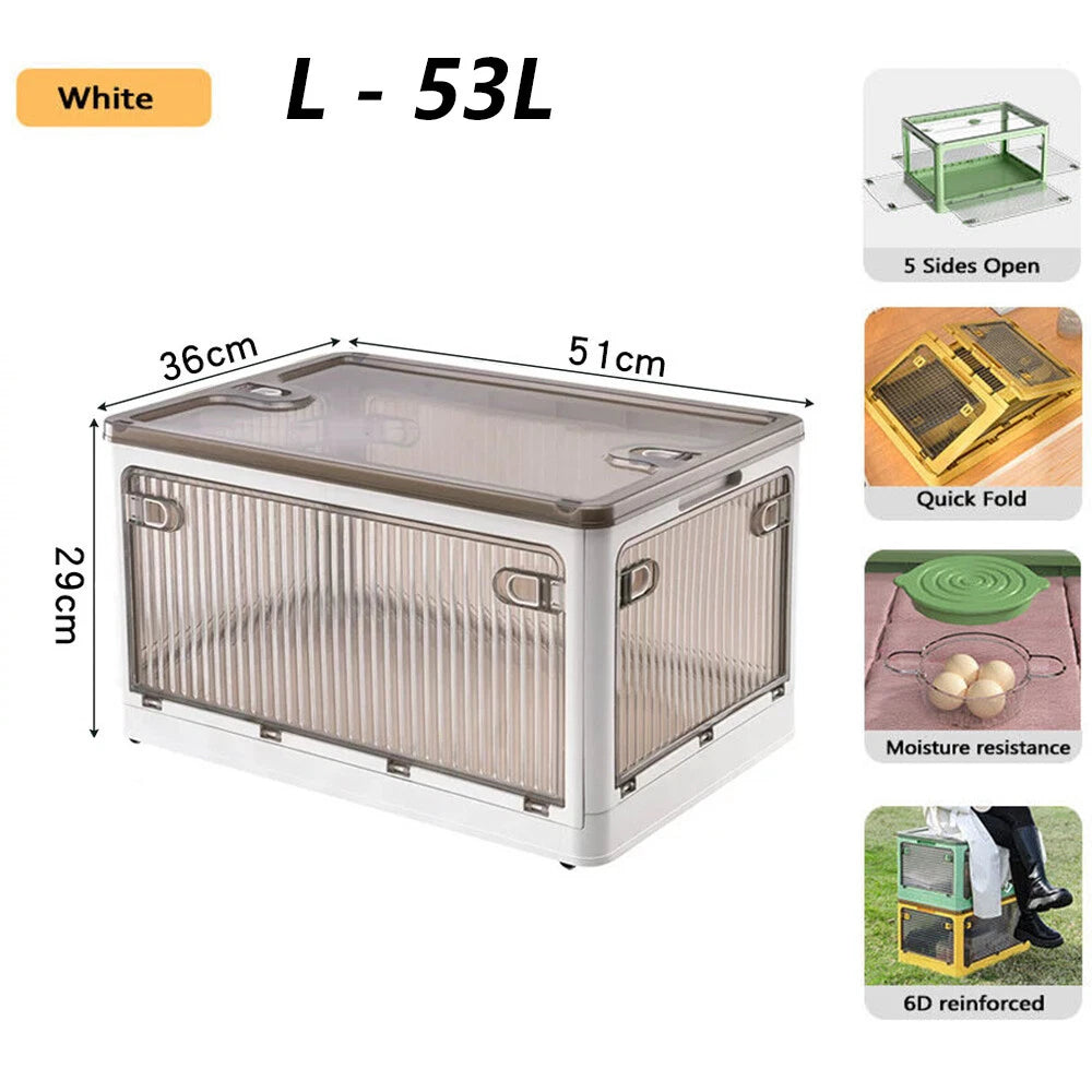27-124L Foldable Storage Container 5 Sides Open Stackable Top Lid Transparent AU