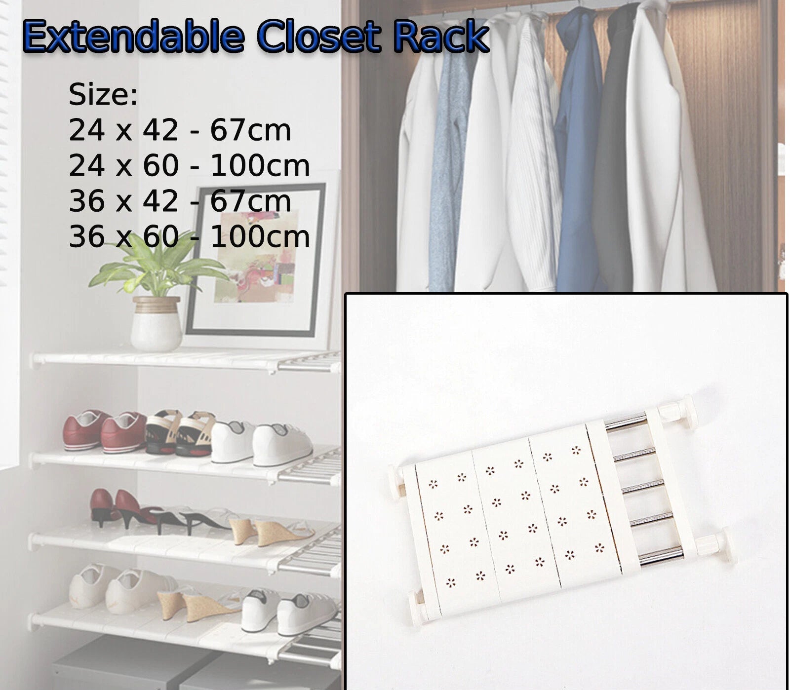 Adjustable Extendable Storage Closet Kitchen Rack Wardrobe Organizer Shelf AU