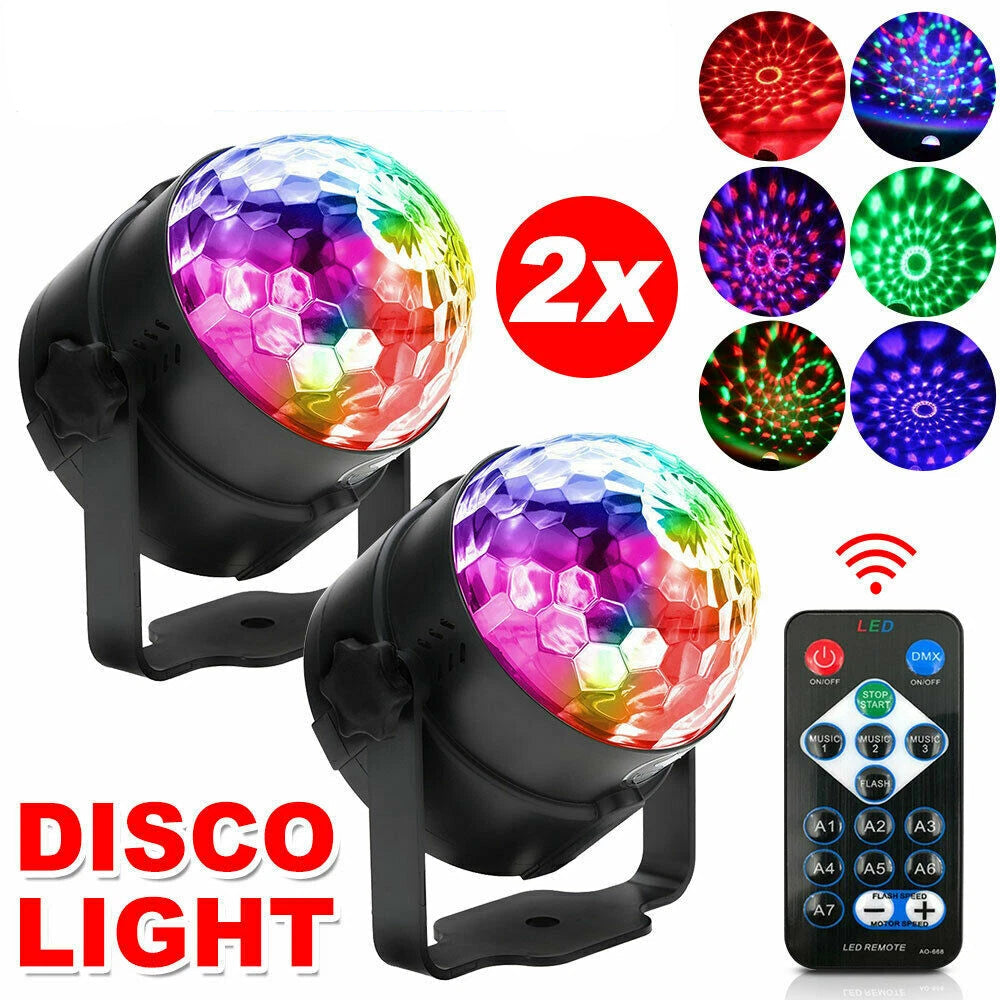 2X USB Disco Lights Party DJ LED RGB Stage Lamp Strobe Crystal Magic Ball Remote