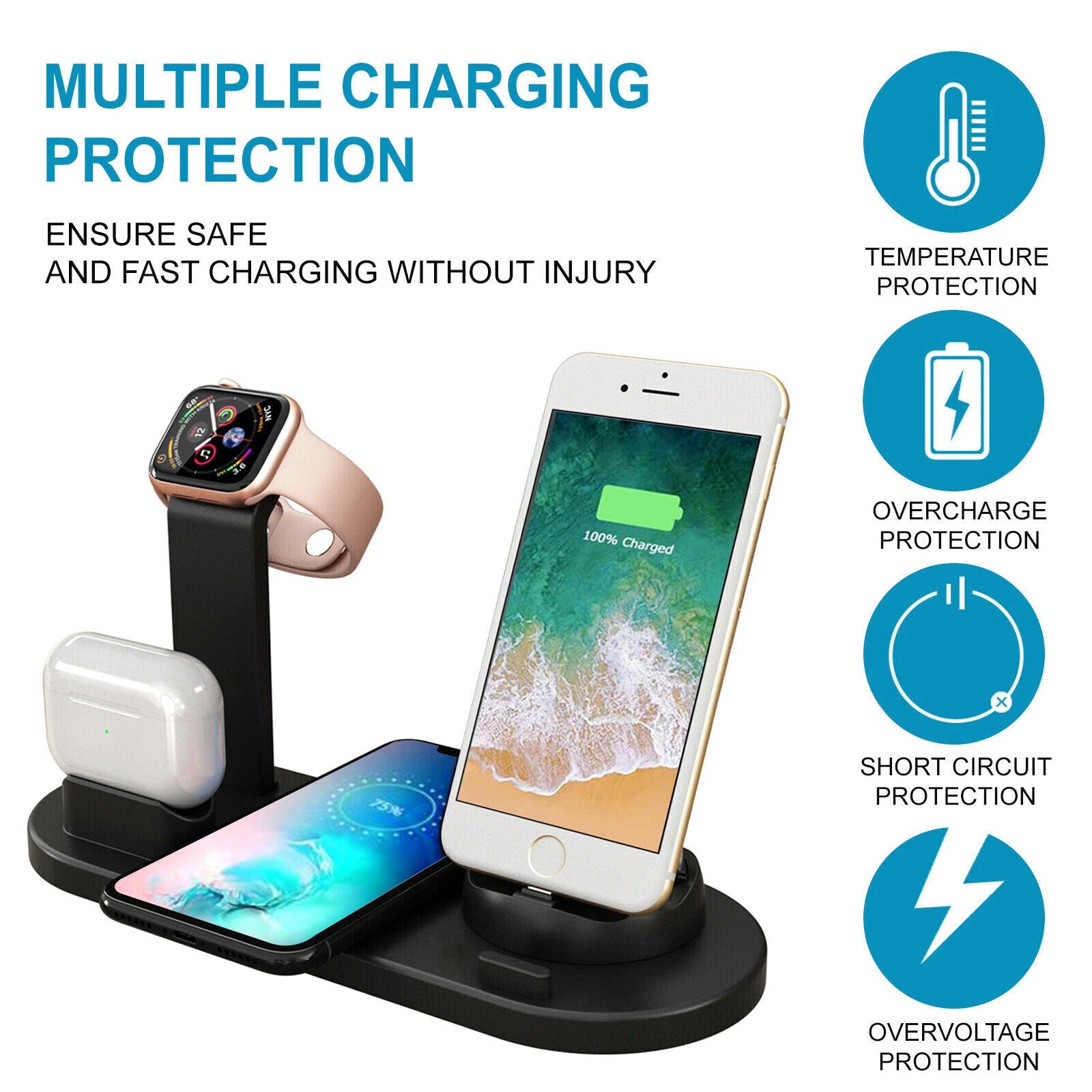 30W Wireless Fast Chargers Dock Charging Station 4 in 1 for Phone