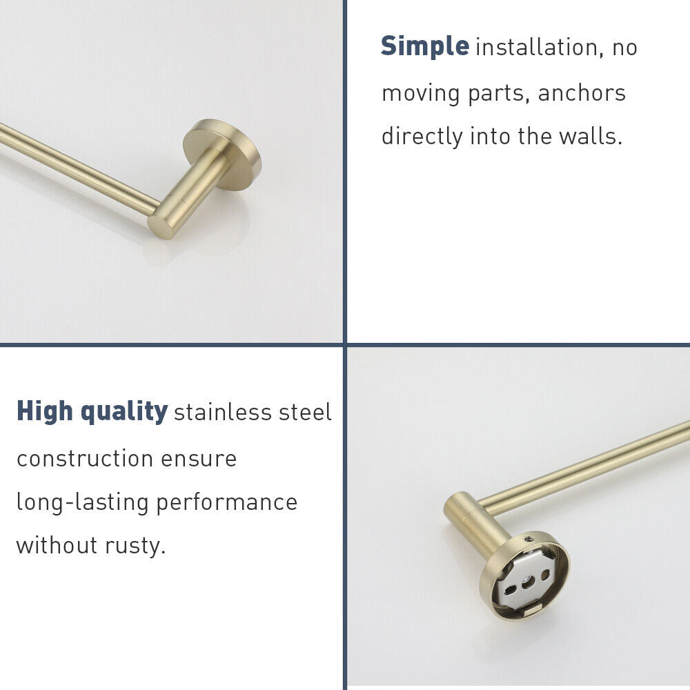 Brushed Gold Set Toilet Paper Holder Robe Hooks Towel Rail Rack Shelf Bathroom