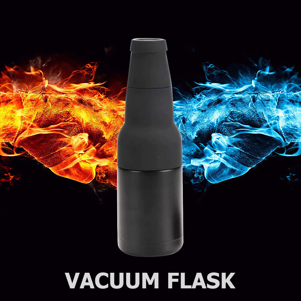 Bottle Can Cooler Vacuum Insulated Beer Cold Keeper W/Canned Opener (Black)