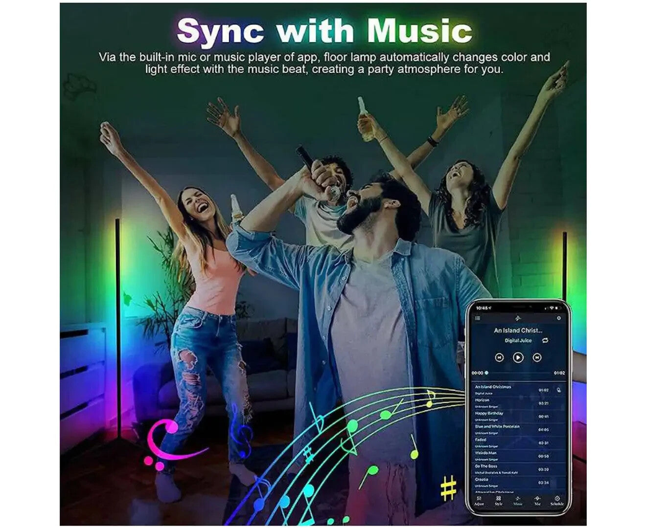 LED Corner Floor Lamp RGB Colour Modern Living Room Light Dimmable Smart Remote