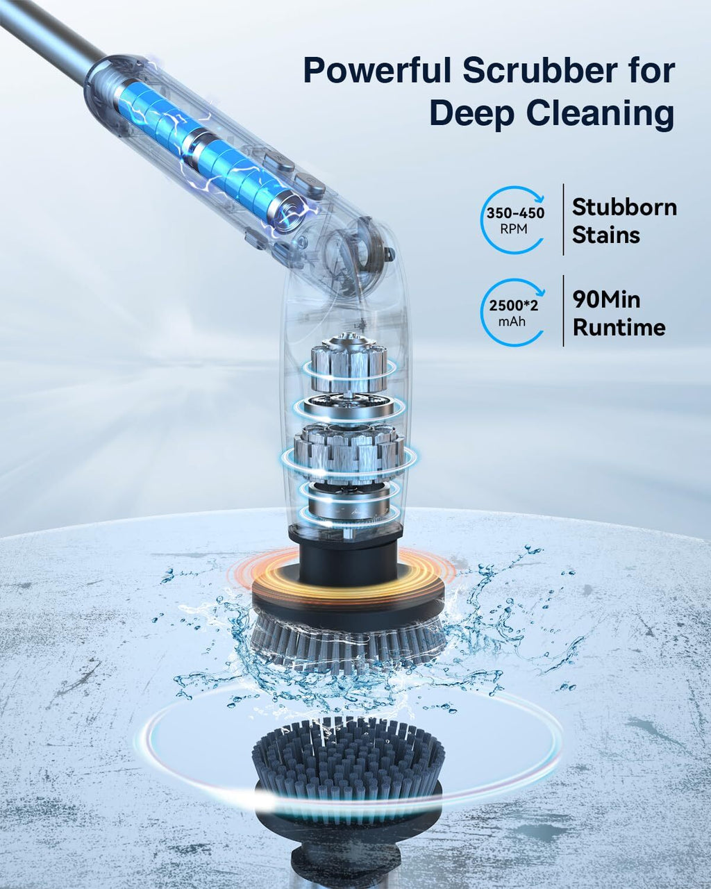 8 in 1 Motorised rotary scrubber Electric scrubber cleaning brush for bathtubs