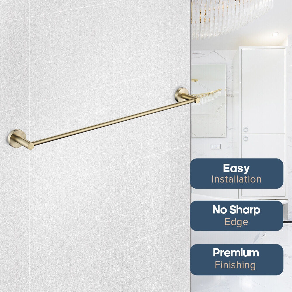 Brushed Gold Set Toilet Paper Holder Robe Hooks Towel Rail Rack Shelf Bathroom