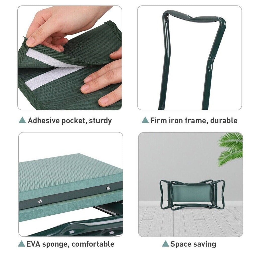 2 in1 Garden Kneeler and Seat Foldable Tool Pouch Home Outdoor Bench Knee Pad