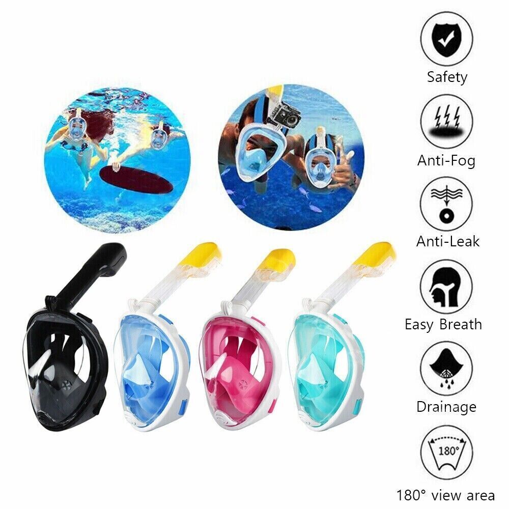 Adult Full Face Snorkel Mask Diving Mask Snorkel Set Anti-Fog Swimming 180° View