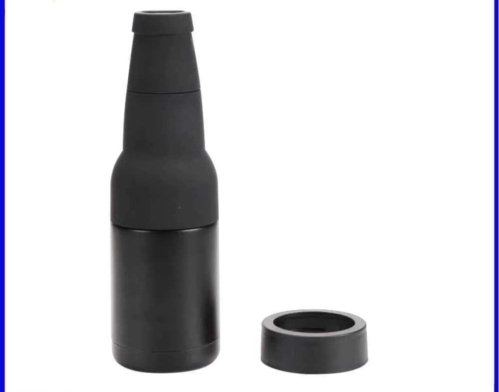 Bottle Can Cooler Vacuum Insulated Beer Cold Keeper W/Canned Opener (Black)