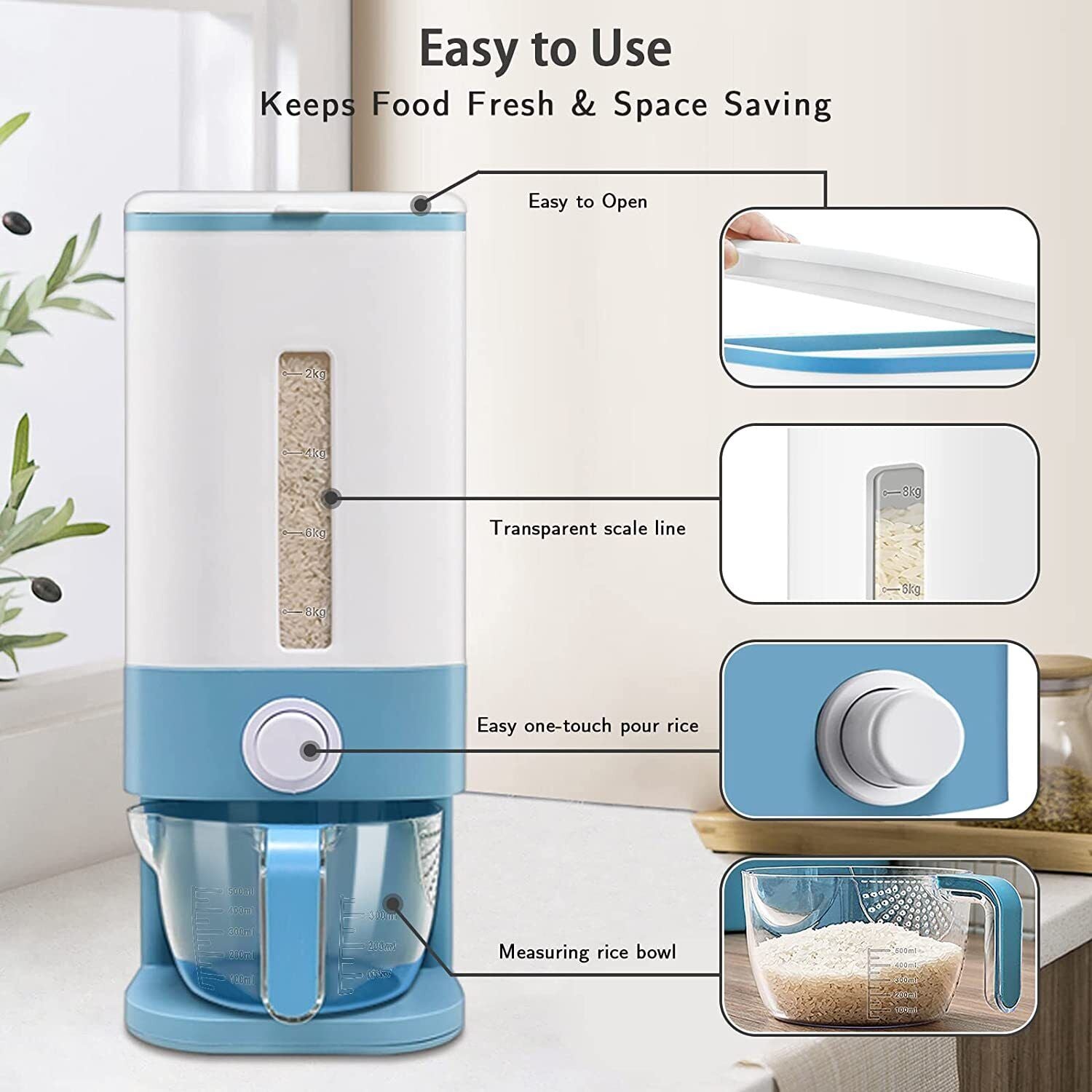 Auto Plastic Dry Food Storage Dispenser Container Airtight Cereal Rice Lid Box