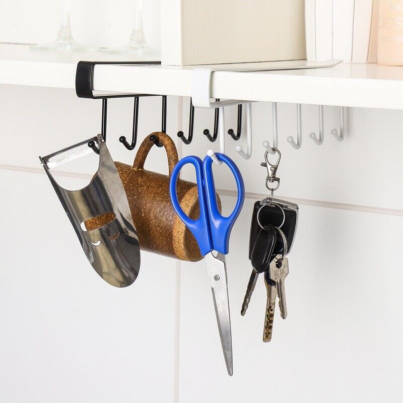 1-4X 6 Hooks Metal under Shelf Hook Kitchen Cupboard Cabinet Mug Cup Rack Holder