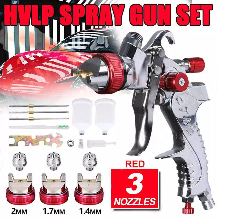 Spray Gun 3 Nozzle Paint Gun Kit Gravity Feed HVLP 1.4mm 1.7mm 2mm Tips Paint