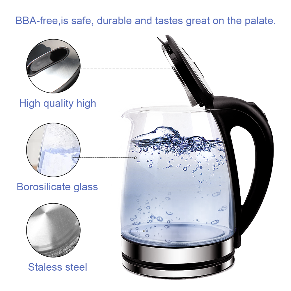 2L Glass Cordless Kettle Electric Dual Wall 360° Rotating Base LED Water Maker Jug Stainless Steel
