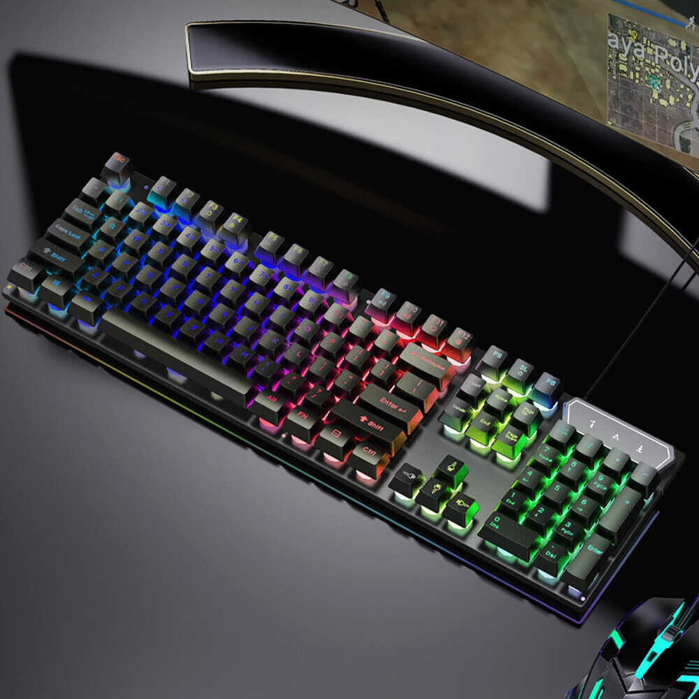 T6 USB Wired Mechanical Gaming Keyboard104 Keys RGB LED Backlit for Windows 