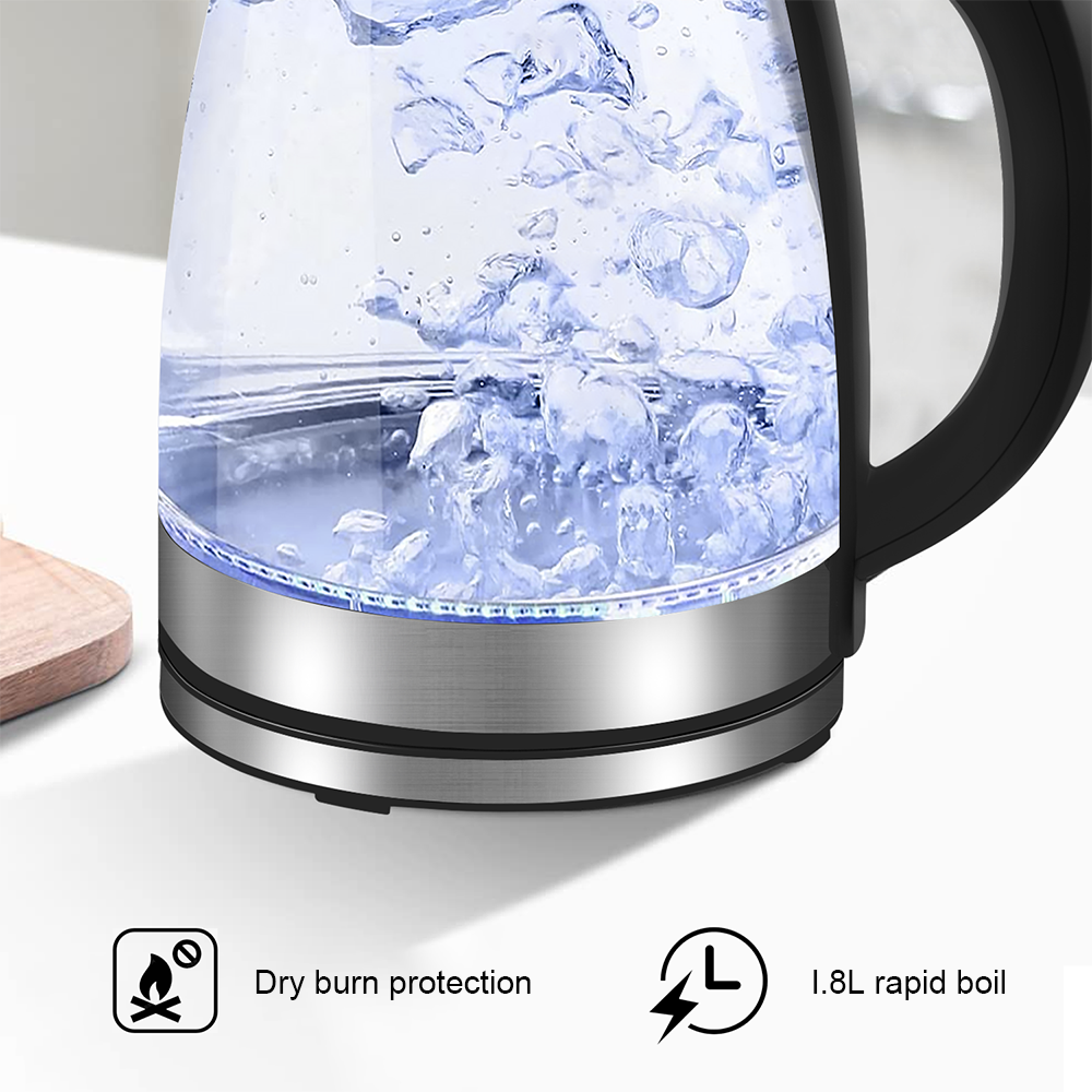 2L Glass Cordless Kettle Electric Dual Wall 360° Rotating Base LED Water Maker Jug Stainless Steel