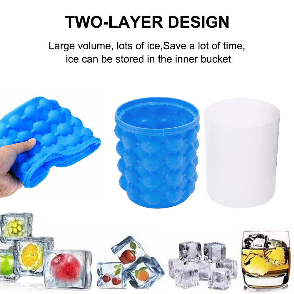 Revolutionary Space Saving Silicone Ice Bucket Tray Drink Holder Cube Maker