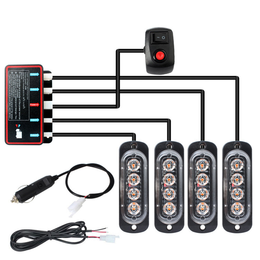 LED Amber Car Truck Emergency Beacon Warning Hazard Flashing Strobe Lights 4X4 