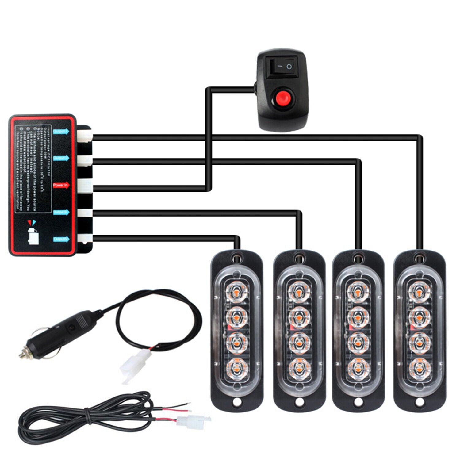 LED Amber Car Truck Emergency Beacon Warning Hazard Flashing Strobe Lights 4X4 